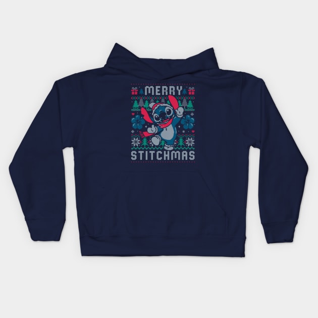 Merry Stitchmas Funny Cute Christmas Gift Kids Hoodie by eduely